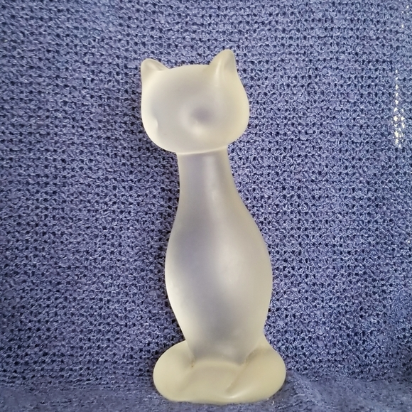 Cool Cat Sculpture Frosted Glass Crystal 6.5" Tall Kitty - Picture 6 of 6